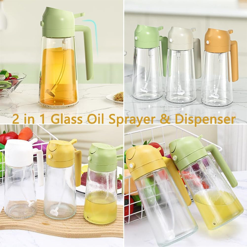 Evermire Two in One Oil Dispenser, 2 in 1 Oil Dispenser and Oil Sprayer, Olive Oil Dispenser Bottle, Oil Dispenser Bottle Spray and Pour (450Ml,Black)