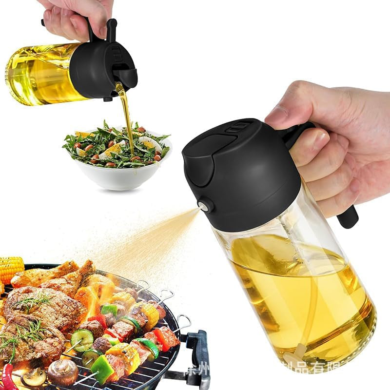 Evermire Two in One Oil Dispenser, 2 in 1 Oil Dispenser and Oil Sprayer, Olive Oil Dispenser Bottle, Oil Dispenser Bottle Spray and Pour (450Ml,Black)