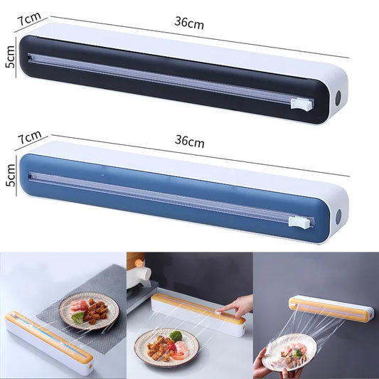 Magnetic Food Film Dispenser with Cutter and Storage Box for Plastic Wrap and Aluminum Foil