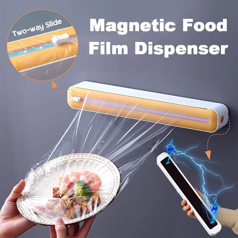Magnetic Food Film Dispenser with Cutter and Storage Box for Plastic Wrap and Aluminum Foil