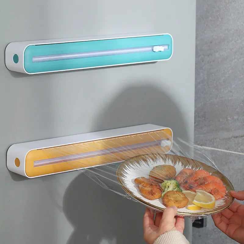 Magnetic Food Film Dispenser with Cutter and Storage Box for Plastic Wrap and Aluminum Foil
