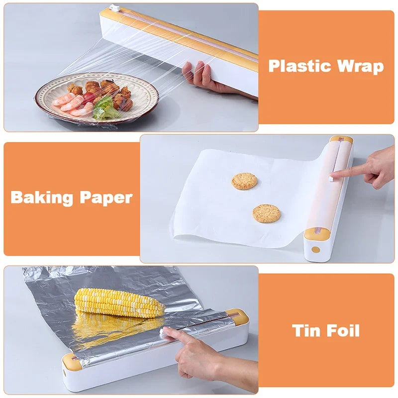 Magnetic Food Film Dispenser with Cutter and Storage Box for Plastic Wrap and Aluminum Foil