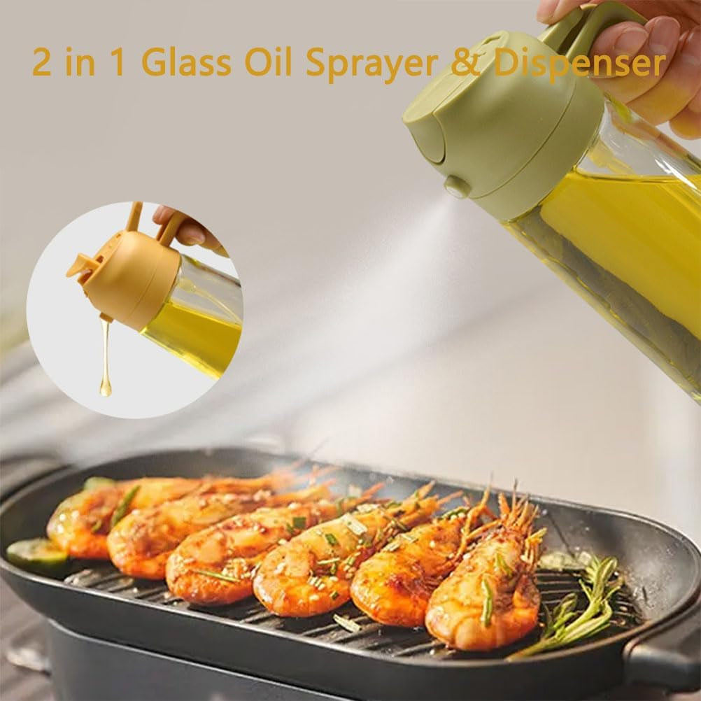 Evermire Two in One Oil Dispenser, 2 in 1 Oil Dispenser and Oil Sprayer, Olive Oil Dispenser Bottle, Oil Dispenser Bottle Spray and Pour (450Ml,Black)